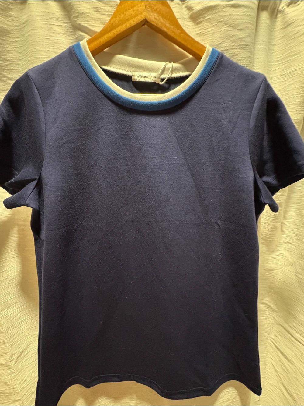 Womens Navy Blue Short Sleeve Tee with Contrast Neck